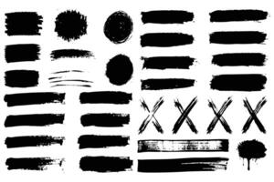 Grunge Brush Stroke and Paint Texture Set Hand Drawn Ink Lines, Smears, X Marks, and Circles Collection vector