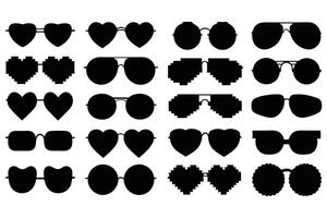 Sunglasses Silhouette Icon Set Heart, Pixel, Round, and Retro Eyewear Designs vector
