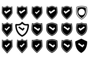 Set of Shield Icons with Checkmarks Security, Protection, Verified Badge Symbols vector