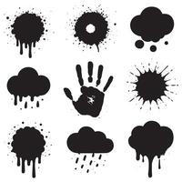 Set of Grunge Ink Splatters, Dripping Clouds, and Handprint Elements for Horror and Abstract Design vector