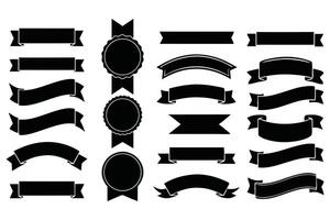 Set of Vintage Black Ribbon Banners and Badges Silhouette Collection for Labels and Design Elements vector