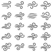 Wind and Air Flow Icons Set Swirl and Breeze Line Art Symbols Collection vector