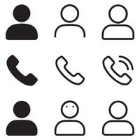 User Profile and Phone Call Icons Set Minimal Black and White Line and Solid Style vector
