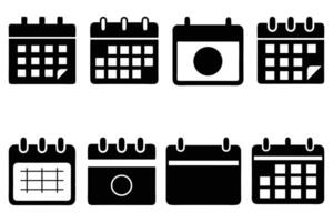 Set of Black Calendar Icons Schedule, Planner, Event and Date Symbols in Flat Style vector
