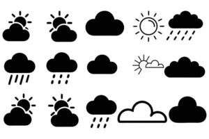 Set of Weather Icons Cloud, Sun, Rain, and Forecast Symbols in Solid and Outline Style vector