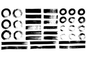 Grunge Brush Strokes and Circle Textures Set of Distressed Ink Marks and Paint Elements for Design and Decoration vector