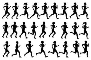 Set of Running Silhouettes Jogging and Sprinting Human Figures Collection vector