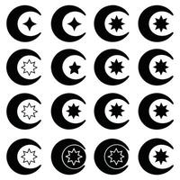 Crescent Moon and Star Icon Set Islamic Symbols in Flat, Outline, and Solid Styles vector