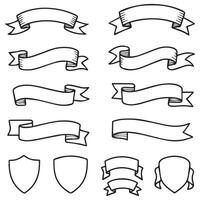 Set of Hand Drawn Outline Ribbon Banners and Shields Vintage Scroll and Label Design Elements vector
