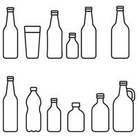 Set of Bottle and Glass Outline Icons Beverage, Alcohol, and Drink Container Collection vector