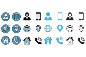 Contact and Communication Icons Set User, Phone, Location, Home, Globe Flat and Line Style vector