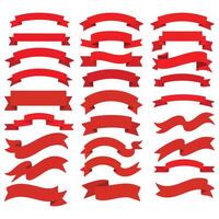 Red Ribbon Banner Set Vintage Curved Labels, Decorative Scrolls, and Classic Blank Banners Collection vector