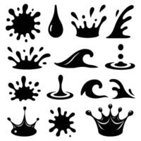 Set of Black Liquid Splash and Drop Silhouettes Collection of Water Splashes, Waves, and Droplets for Design and Decoration vector
