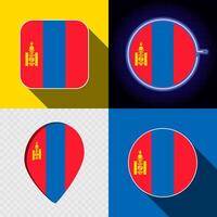 Set of modern icons with the national flag of Mongolia. vector