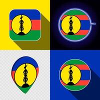 Set of modern icons with the national flag of New Caledonia. vector