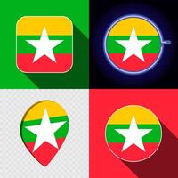 Set of modern icons with the national flag of Myanmar. vector