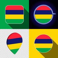Set of modern icons with the national flag of Mauritius. vector