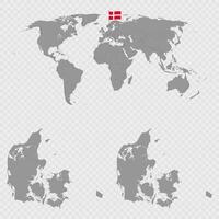 Denmark Region Map Set with World Location. vector