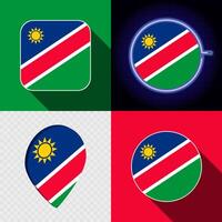 Set of modern icons with the national flag of Namibia. vector