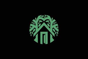 Green house tree logo design with open door symbol in creative concept vector