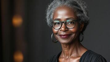 Elegant Woman With Glasses, Portrait of Grace and Confidence Expression photo