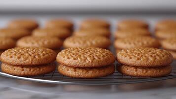 Tasty Brown Sugar Cookies Fresh from Oven, Cooling on Rack, Bakery Treat photo