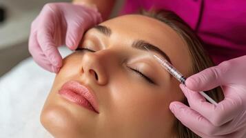 Brow Lift Injection. Aesthetic Procedure for Enhanced Facial Appearance and Beauty Treatment, Injectable Filler to Improve Face, Skin photo