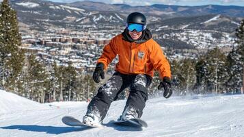 Smiling Snowboarder on Snowy Slope, Enjoying Winter Activity and Adventure photo
