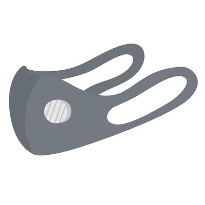 Protective respirator mask with ear loops and breathing valve, hand drawn flat illustration