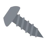 Metal screw with round head and pointed tip, hand drawn flat illustration vector