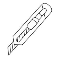 Hand drawn doodle illustration of a utility knife with segmented retractable blade, black outline vector