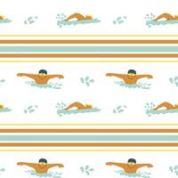 Seamless pattern of swimmers in water with stripes and splashes vector