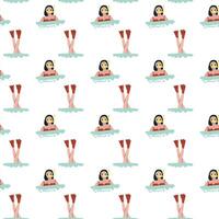 Seamless pattern of diverse women swimming with snorkels on white background vector
