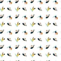 Whimsical minimalist pattern with playful characters in creative outfits vector