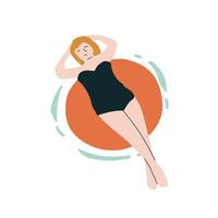 Caucasian female relaxing on pool float in swimsuit - minimalist illustration vector