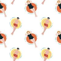 Seamless summer pattern with relaxing females on beach towels vector
