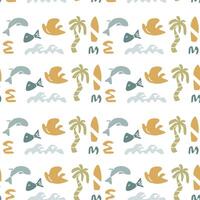 Boho summer pattern with palm trees and beach elements for creative design vector