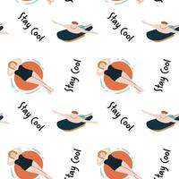 Summer pattern with floating females and stay cool text vector
