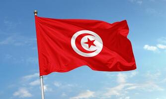 Tunisian flag with red background and crescent photo