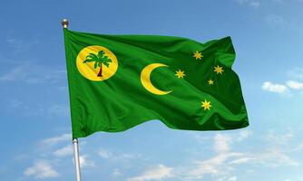Cocos Keeling Islands flag with palm tree and crescent photo