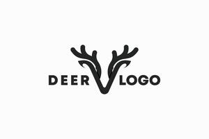 V-shaped deer logo design with a thick line concept in a sharp gaze looking forward vector