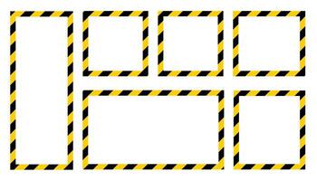 Collection of striped police warning tapes in yellow and black colors. Clean and clear flat visuals, perfect for alert, caution, or restricted area designs in web, print, or educational projects. vector