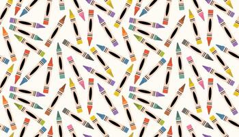 Cute seamless pattern with colorful pastel crayons in disorganized arrangement. Flat cartoon style adds charm and lightness, ideal for backgrounds, textile prints, or educational designs. vector
