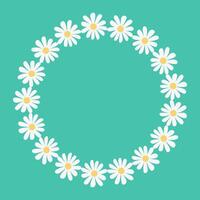 Floral groovy frame. Hand drawn botanical round frame, laurel, chamomile or daisy wreath. vector