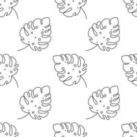 Repeating pattern of outlined monstera designs on light background. Seamless tropical leaf texture. vector