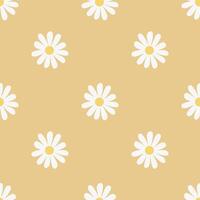Seamless pattern with hand drawn chamomile flower on beige background. vector