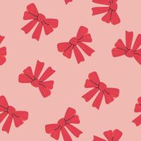 Red bows on a pink background seamless pattern background for packaging and decoration vector