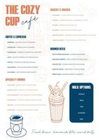 Minimalist menu or branding design for The Cup Cafe, featuring clean lines, modern layout, and cozy coffee-themed elements perfect for a stylish cafe atmosphere. vector