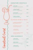 Sophisticated minimal cocktail card design for Luna Bistro featuring clean lines, modern typography, and elegant layout for refined drink menus. vector