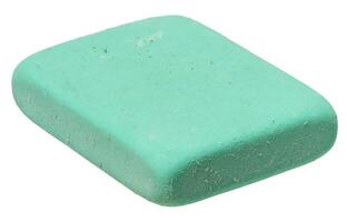 Close up of one green rectangular eraser on isolated background photo